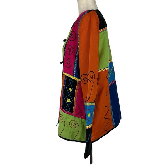 Indigo Moon Jacket Women Medium Patchwork Embroidered Boho Artsy Lagenlook - Picture 2 of 11